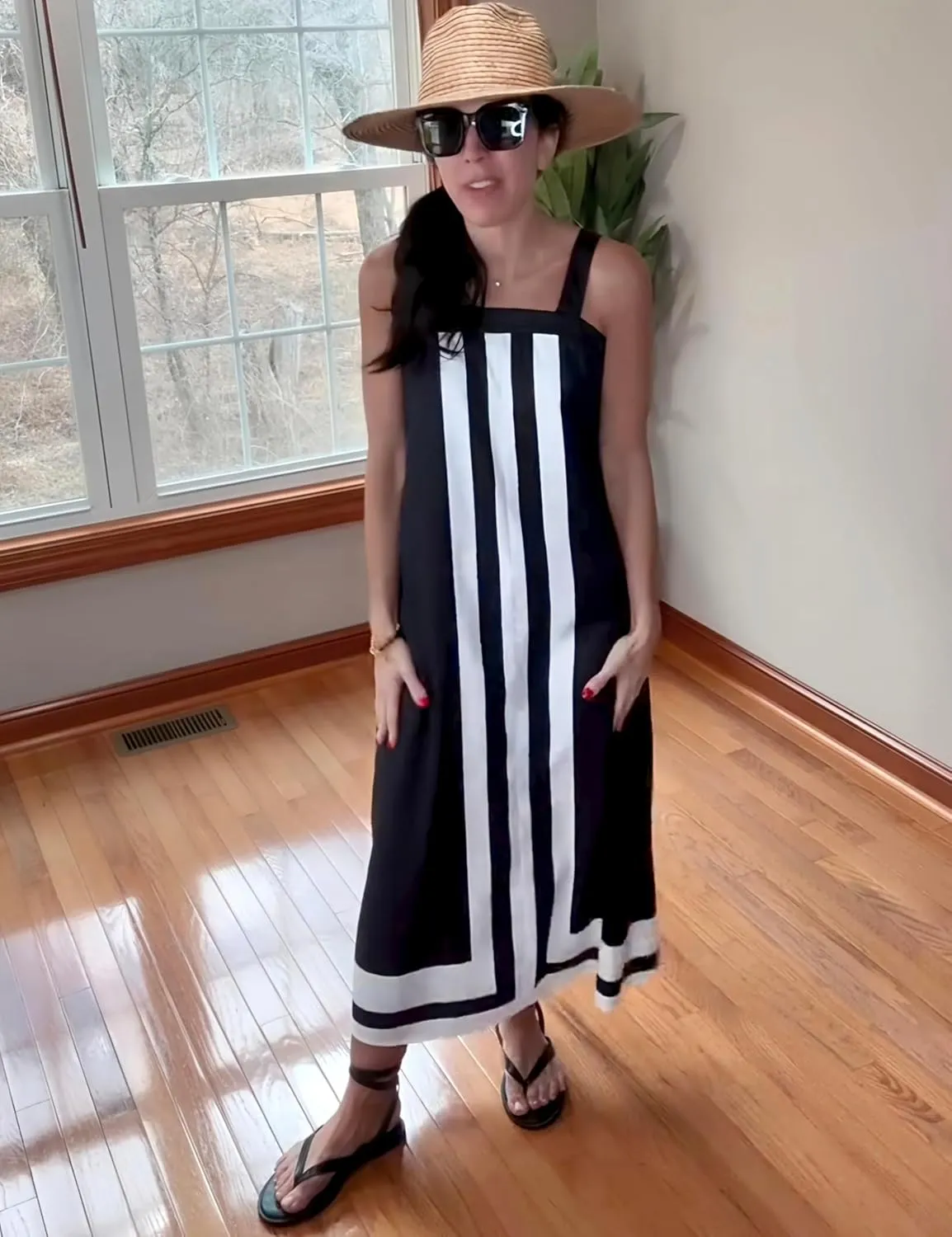 Fiona Jolin Womens Summer Maxi Dress Boho Striped Shoulder Strap Long Sundress Beach Cover Up Dress