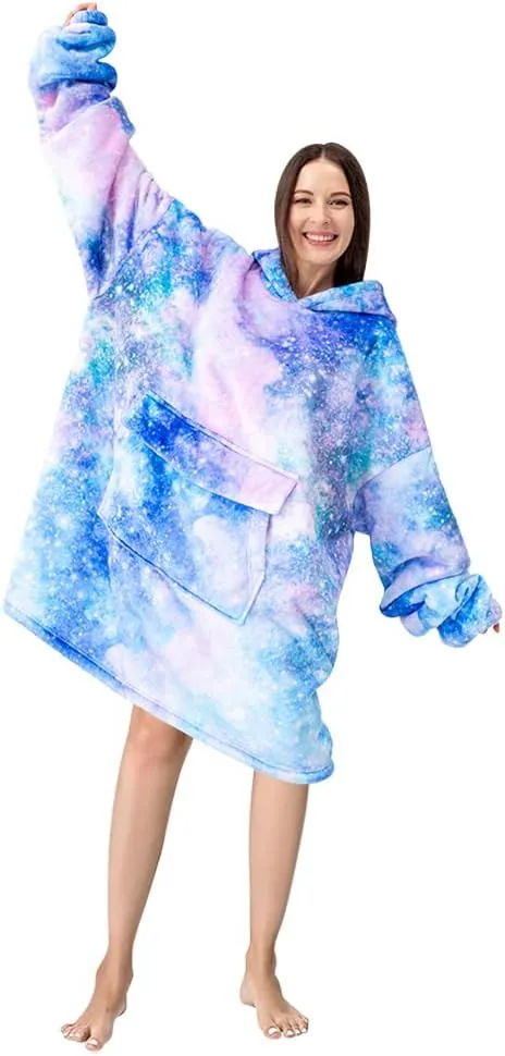 Fiosnow Galaxy Blanket Hoodies for Women and Men Adult Oversize Wearable Blanket Hoodies for Soft and Warm