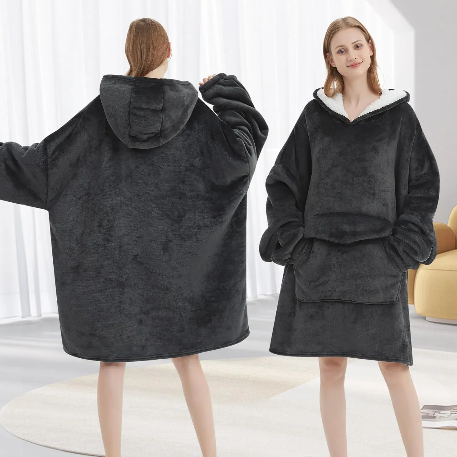 Fiosnow Grey Blanket Hoodies for Women and Men Adult Oversize Wearable Blanket Hoodies for Soft and Warm