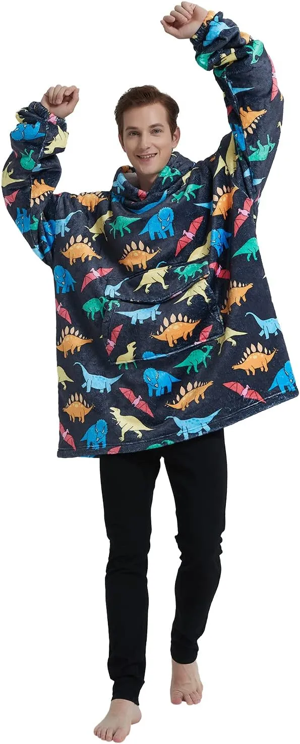 Fiosnow Multidinosaur Blanket Hoodies for Women and Men Adult Oversize Wearable Blanket Hoodies for Soft and Warm