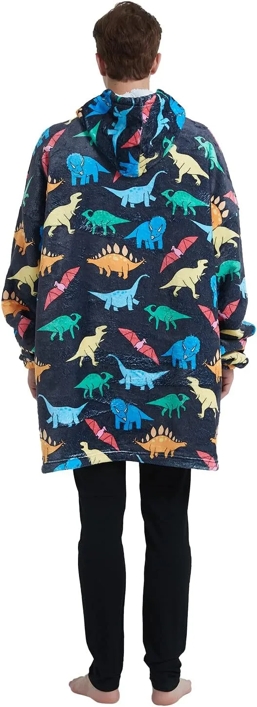 Fiosnow Multidinosaur Blanket Hoodies for Women and Men Adult Oversize Wearable Blanket Hoodies for Soft and Warm