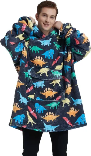 Fiosnow Multidinosaur Blanket Hoodies for Women and Men Adult Oversize Wearable Blanket Hoodies for Soft and Warm