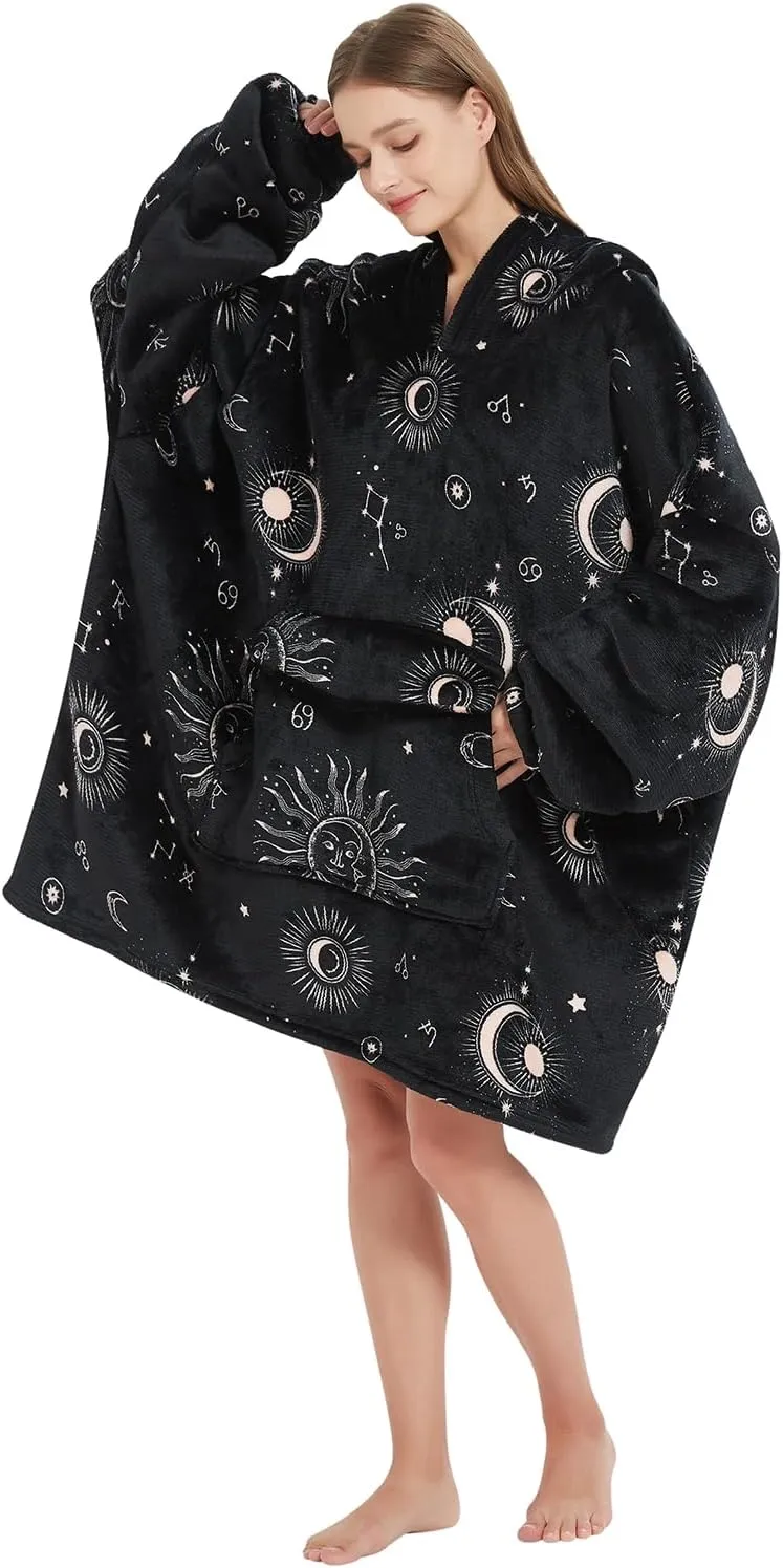 Fiosnow Sun and Moon Blanket Hoodies for Women and Men Adult Oversize Wearable Blanket Hoodies for Soft and Warm