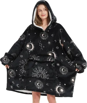 Fiosnow Sun and Moon Blanket Hoodies for Women and Men Adult Oversize Wearable Blanket Hoodies for Soft and Warm