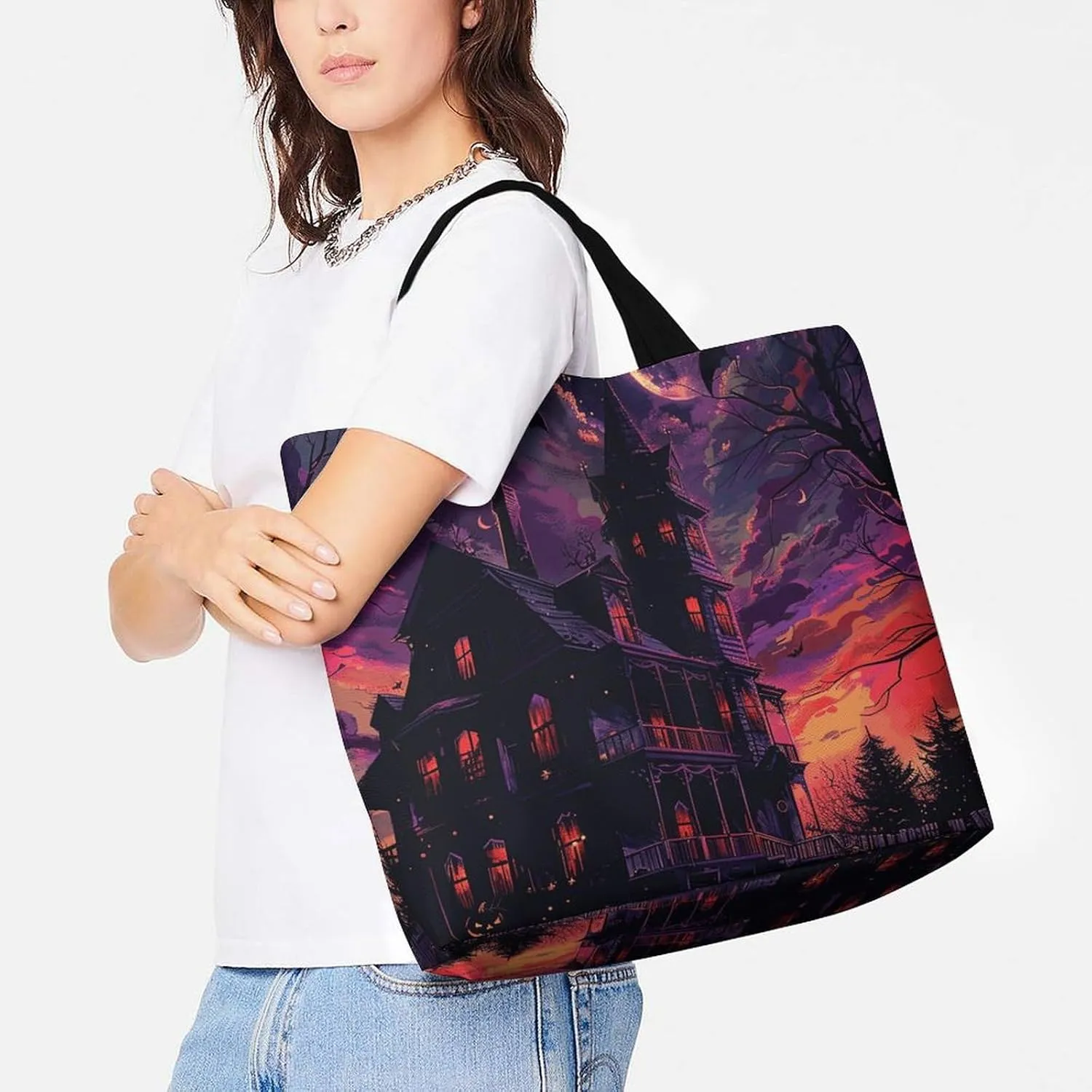 Fire And Ice Dragons Tote Bag for Women Reusable Grocery Shoulder Bags Shopping Bag for Travel, Groceries
