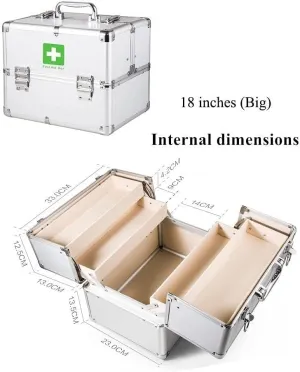 First Aid Kit Portable Aluminum Medicine Case with Lock – Double-Layer Emergency Storage Box for Medications, Pills, and Supplies