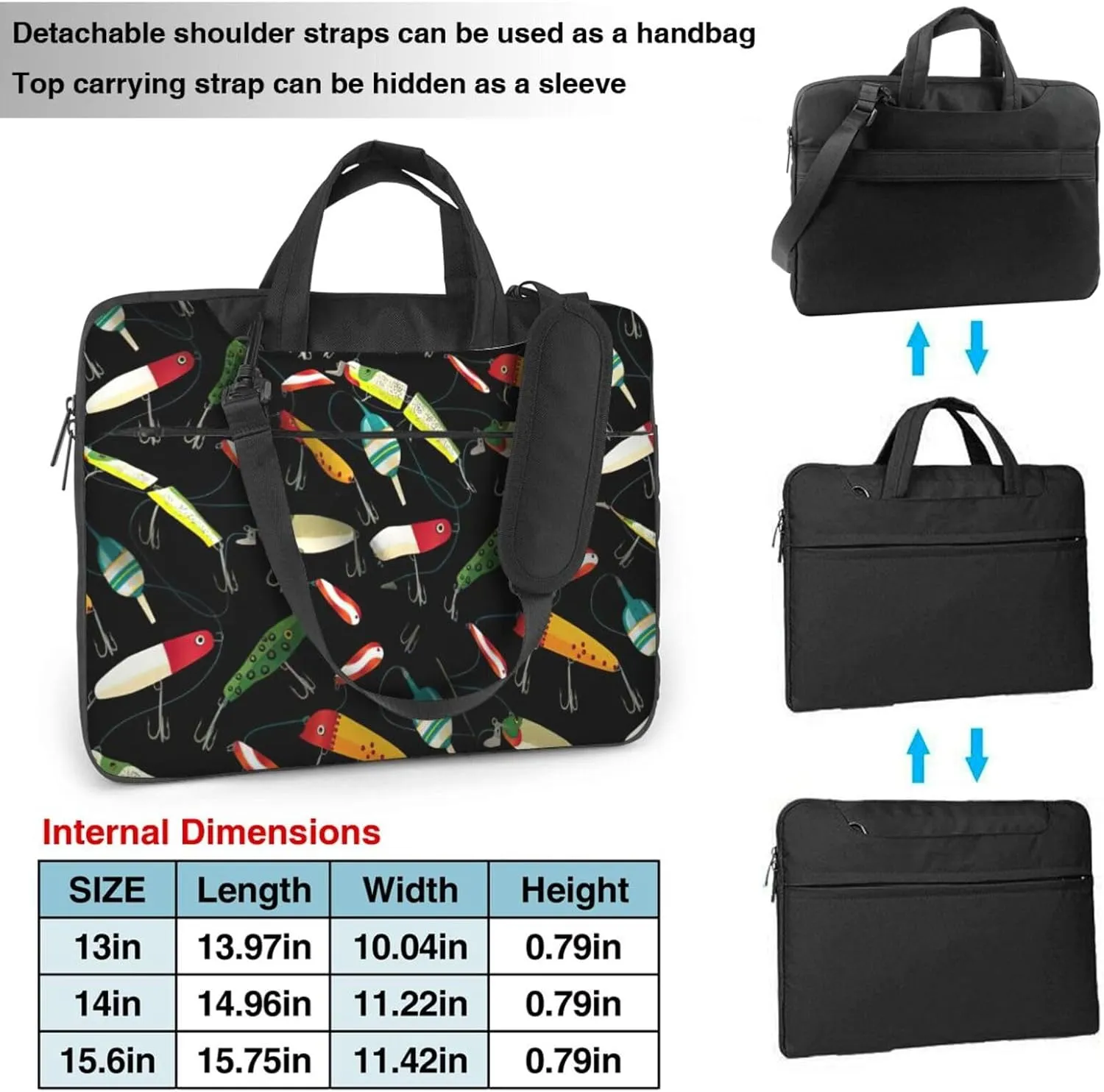 Fishing Lure Print Laptop Bag,Can Use It Freely As A Shoulder Bag,Crossbody Bag,And Briefcase