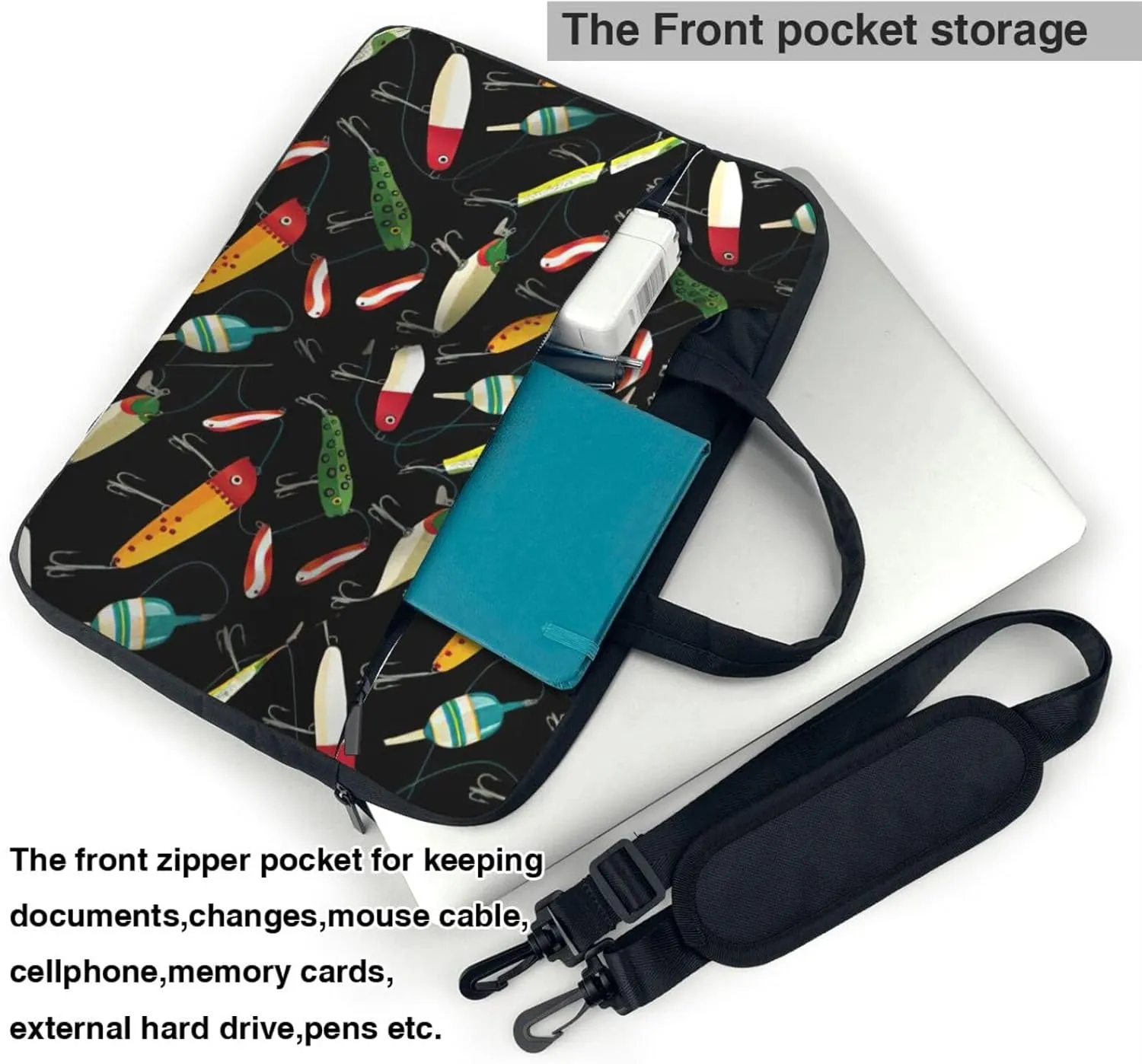 Fishing Lure Print Laptop Bag,Can Use It Freely As A Shoulder Bag,Crossbody Bag,And Briefcase