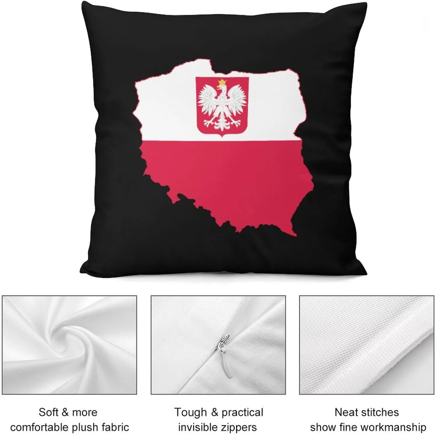 Flag Map of Poland Novelty Pillow Case Bedding Pillowcase for Bedroom Couch Home Decoration 16 "x16