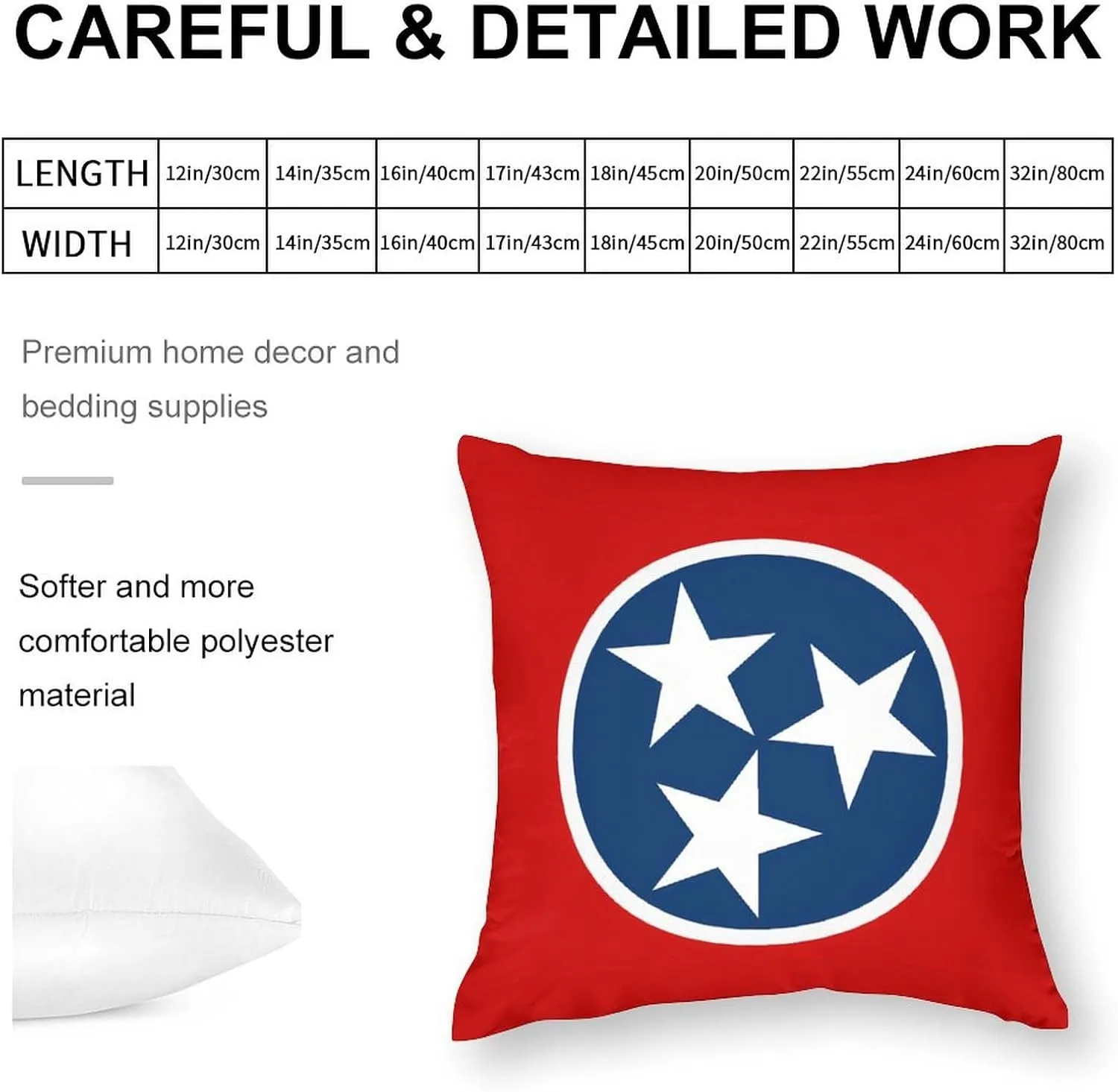 Flag Map of Tennessee Soft Pillow Cases Polyester Throw Pillow Cover Decorative Pillowcases for Sofa Bedroom
