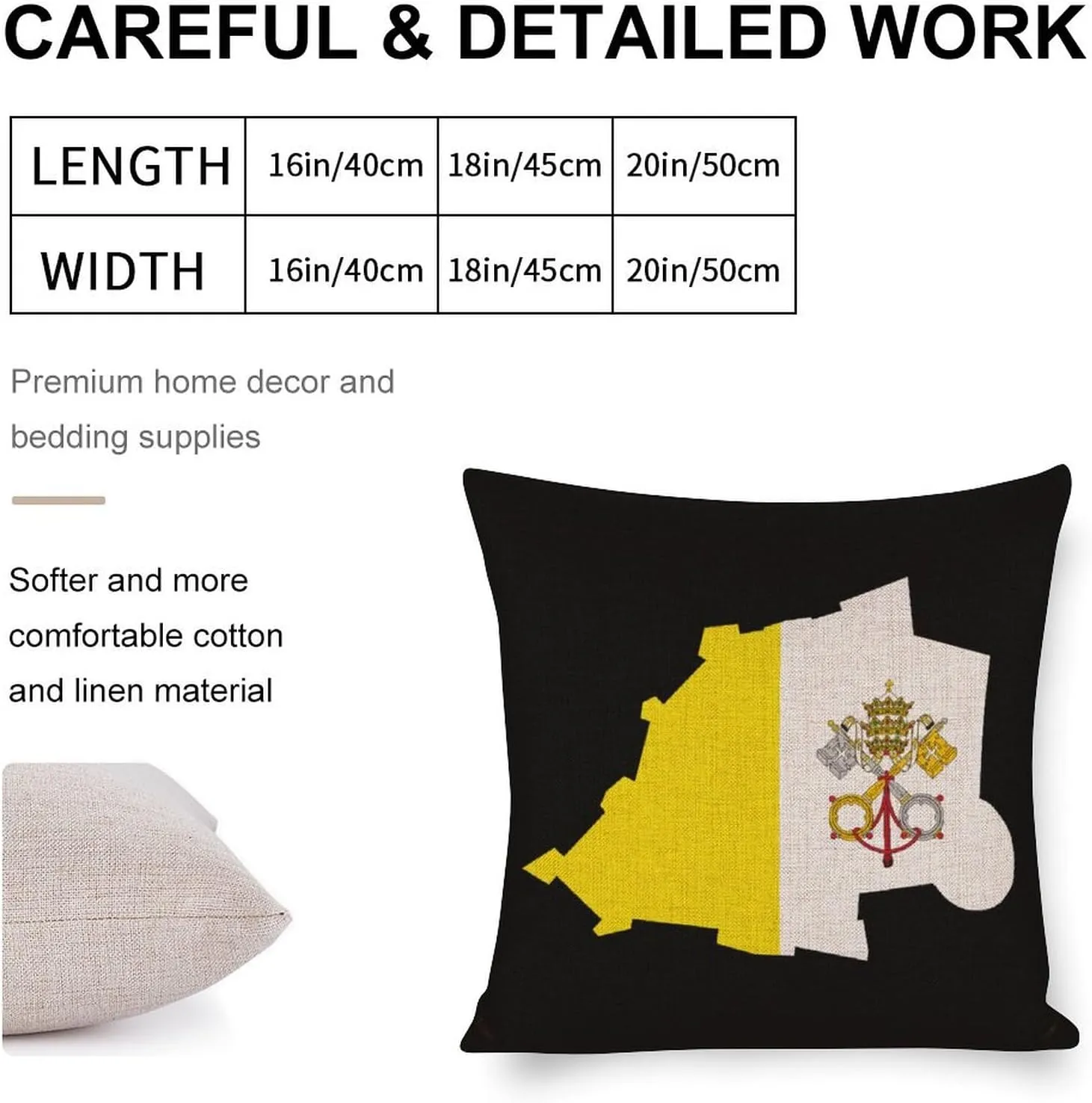 Flag Map of Vatican City Soft Cotton Throw Pillow Cases Linen Cushion Covers Decorative for Couch Sofa Bedroom