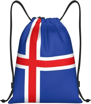 Flag of Iceland print Sports Drawstring Backpack String Swim Gym Bag for Women and Men Small Gym Bag