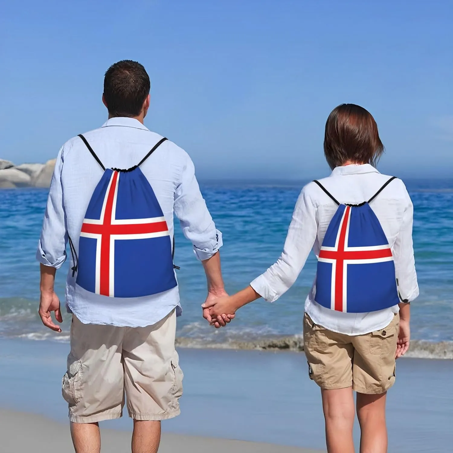 Flag of Iceland print Sports Drawstring Backpack String Swim Gym Bag for Women and Men Small Gym Bag