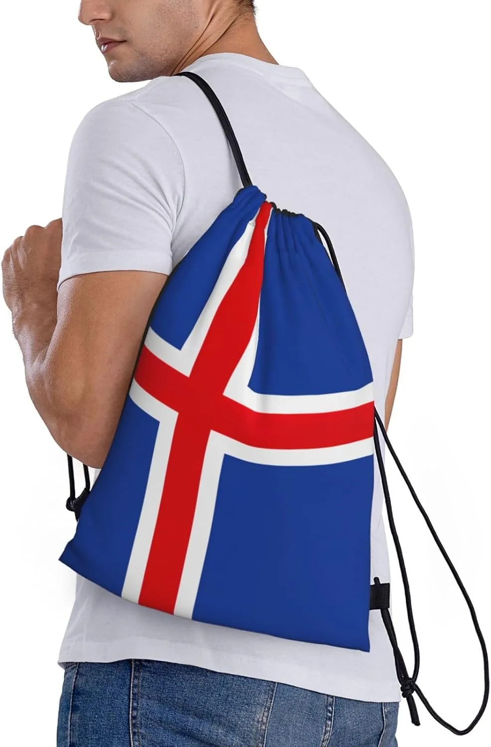 Flag of Iceland print Sports Drawstring Backpack String Swim Gym Bag for Women and Men Small Gym Bag