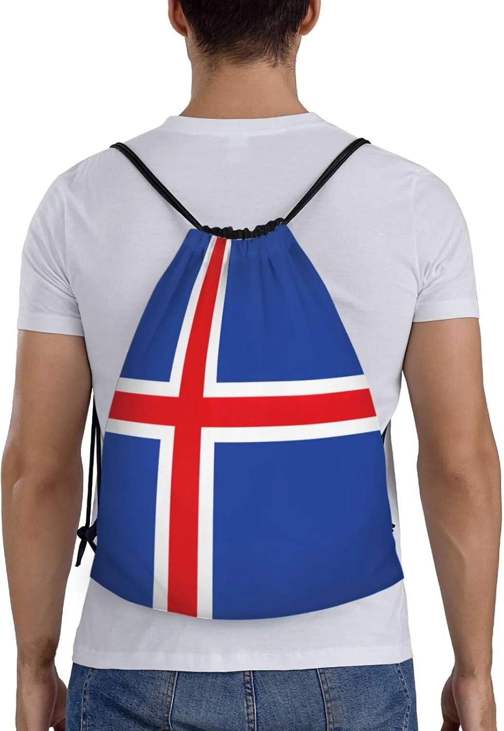 Flag of Iceland print Sports Drawstring Backpack String Swim Gym Bag for Women and Men Small Gym Bag