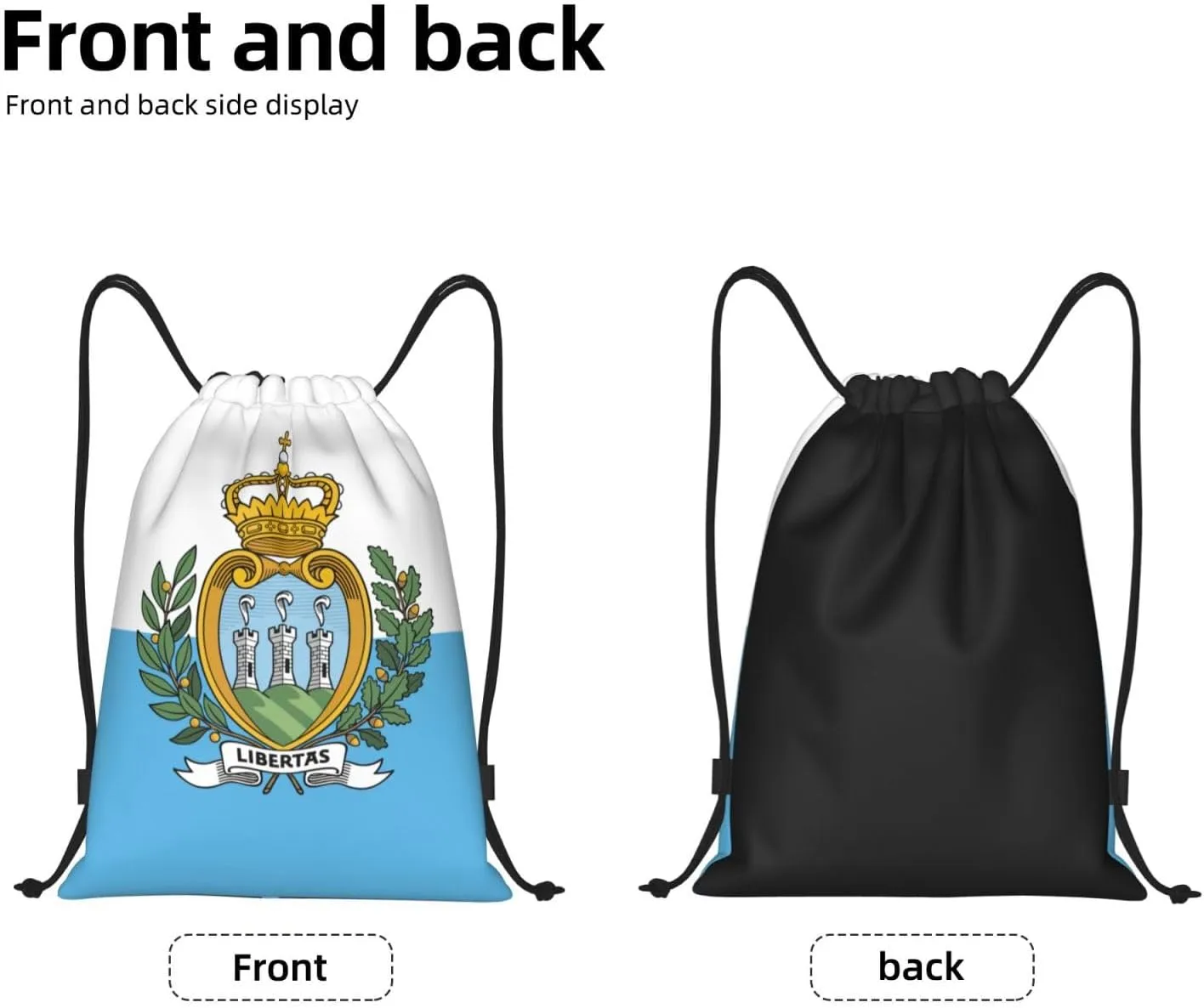 Flag Of San Marino Print Drawstring Backpack Foldable Draw String Back Bag For Shopping Sport Yoga Travel.