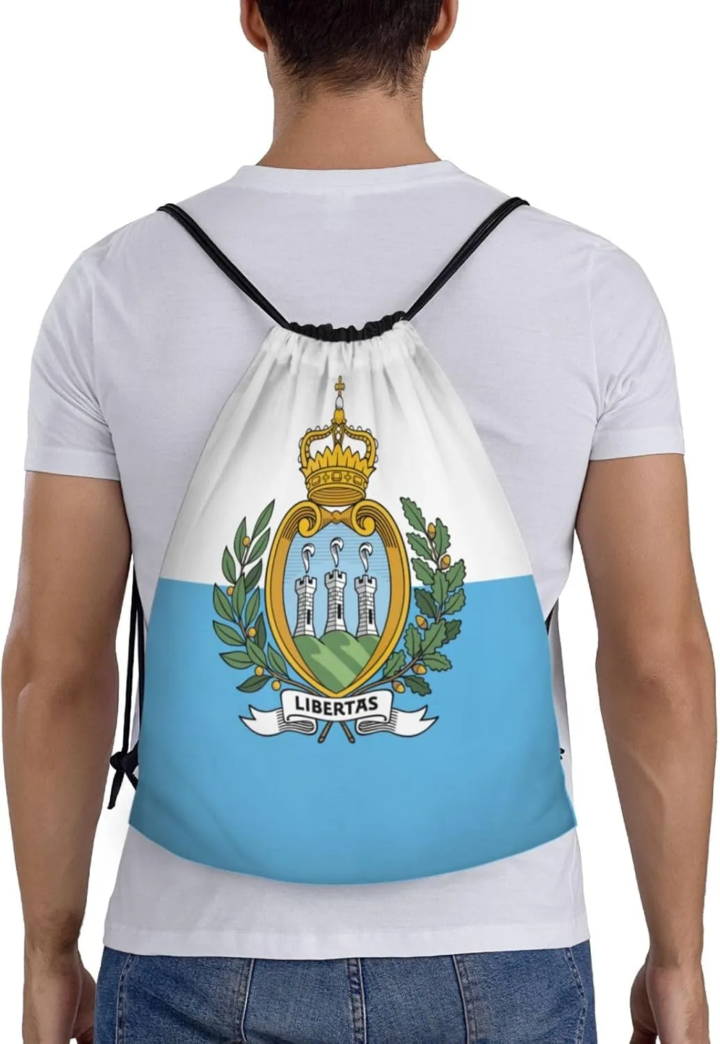 Flag Of San Marino Print Drawstring Backpack Foldable Draw String Back Bag For Shopping Sport Yoga Travel.