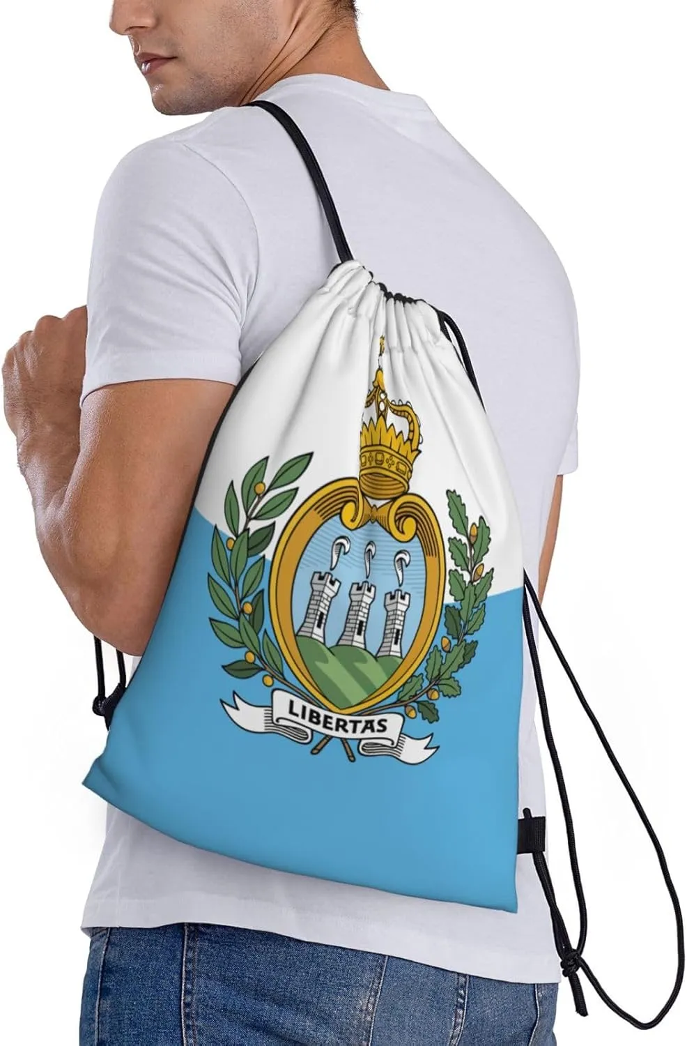 Flag Of San Marino Print Drawstring Backpack Foldable Draw String Back Bag For Shopping Sport Yoga Travel.