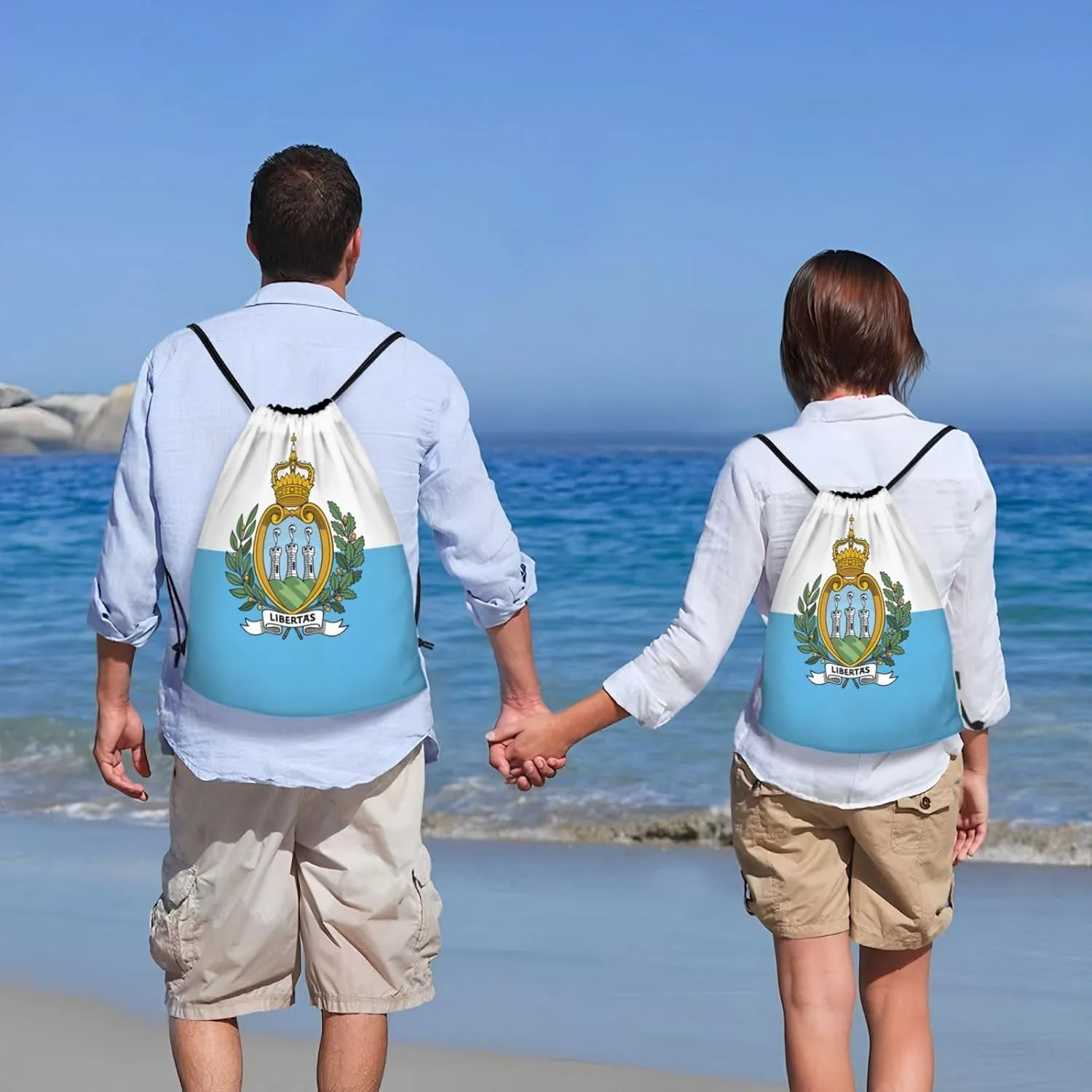 Flag Of San Marino Print Drawstring Backpack Foldable Draw String Back Bag For Shopping Sport Yoga Travel.