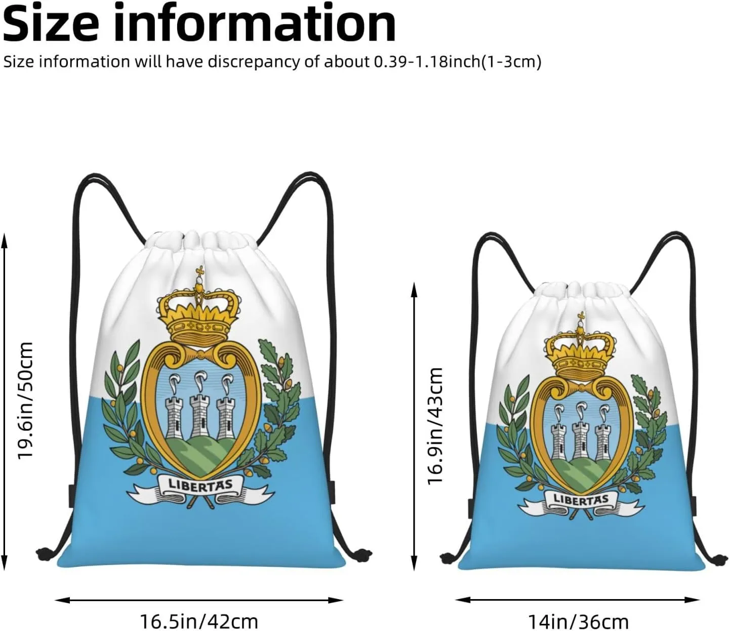 Flag Of San Marino Print Drawstring Backpack Foldable Draw String Back Bag For Shopping Sport Yoga Travel.