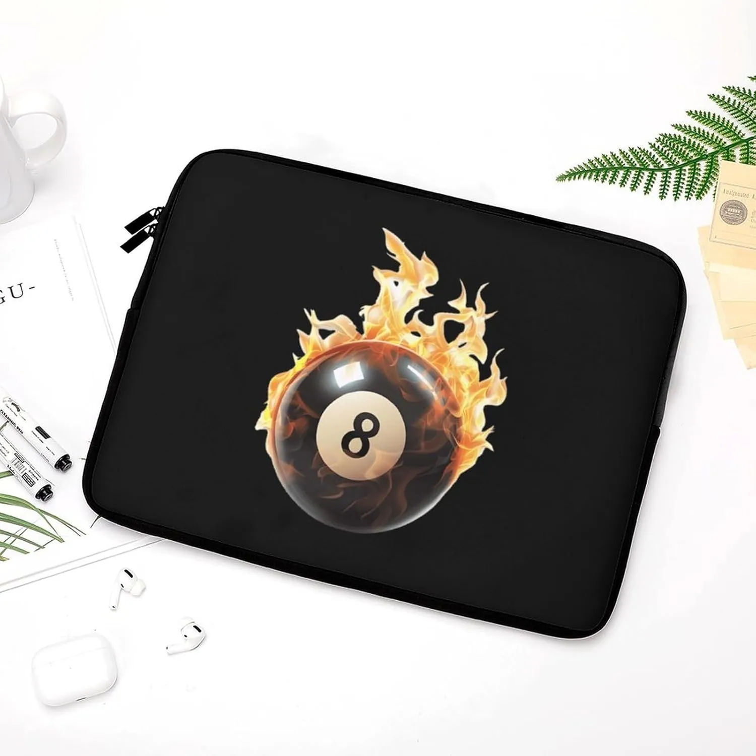 Flaming 8 Ball Billiards Casual Laptop Bag Sleeve Cover Computer Carrying Case for Office Travel 15inch