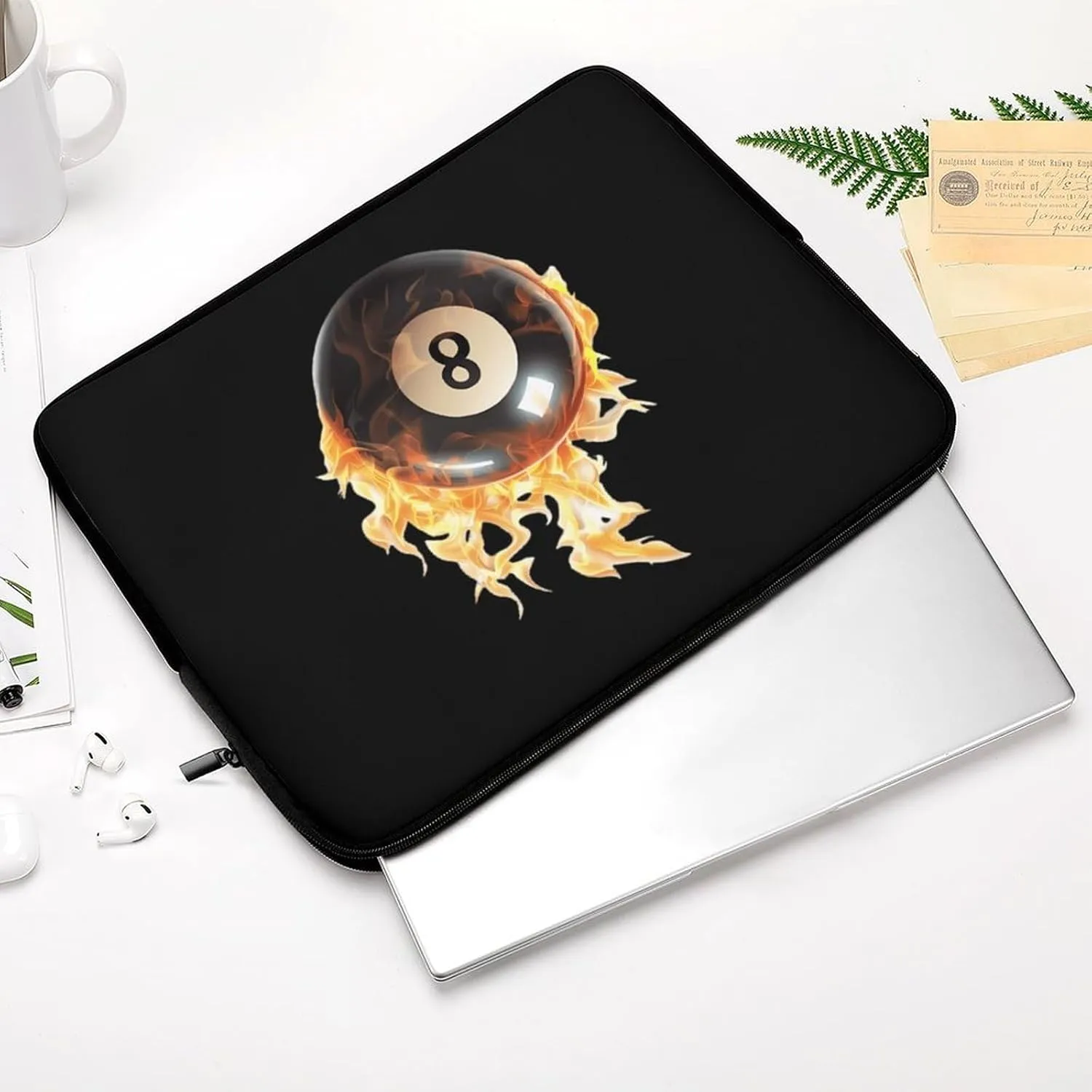 Flaming 8 Ball Billiards Casual Laptop Bag Sleeve Cover Computer Carrying Case for Office Travel 15inch