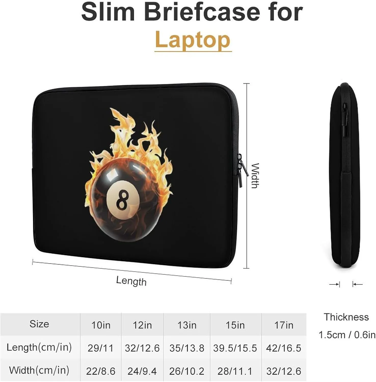Flaming 8 Ball Billiards Casual Laptop Bag Sleeve Cover Computer Carrying Case for Office Travel 15inch