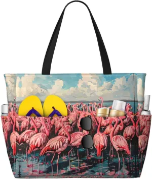 Flamingo Beach Tote Bag For Women Beach Bag Waterproof And Sandproof Tote Bag Large Travel Bag