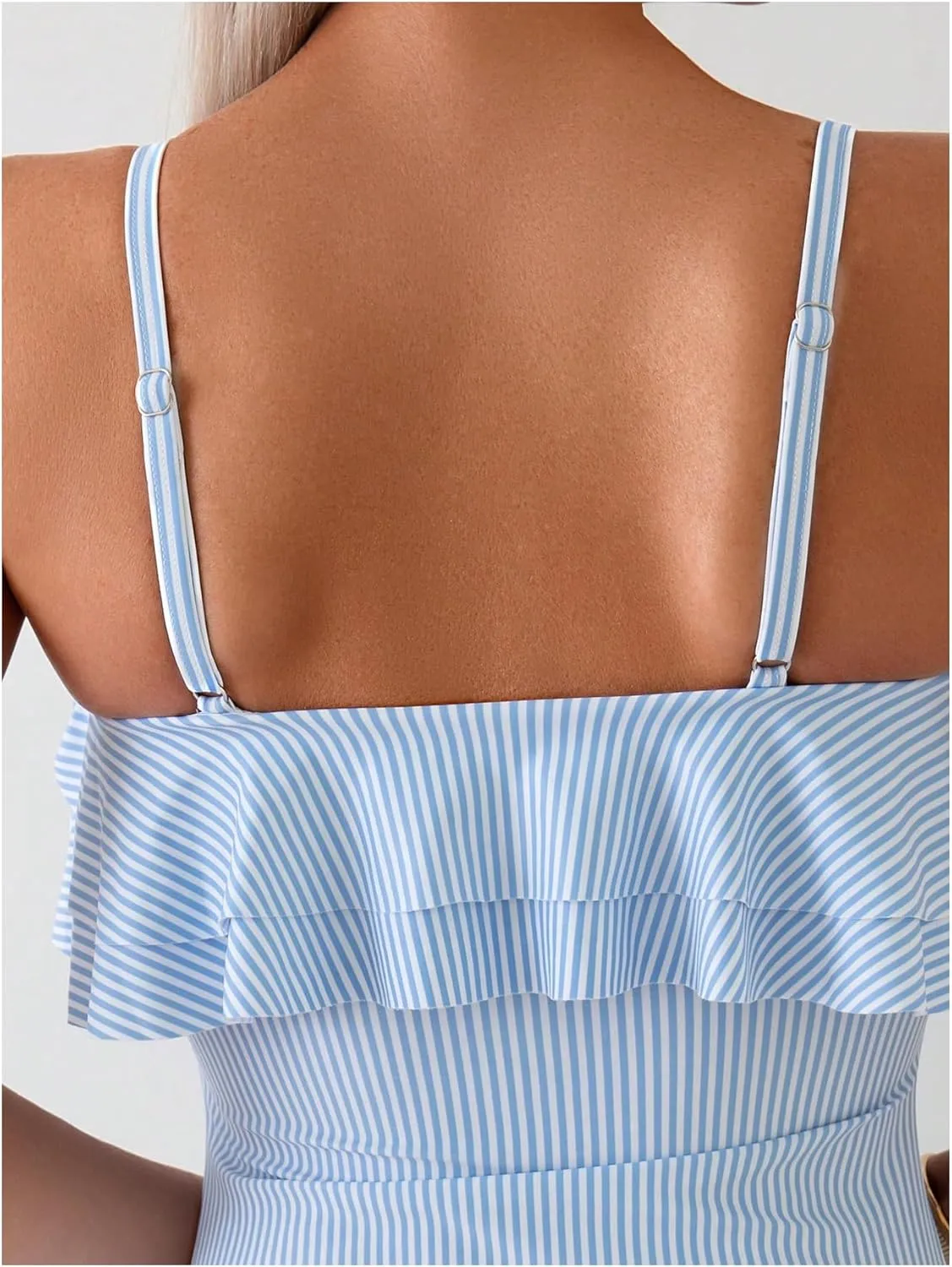 Floerns Women's One Piece Swimsuit Ruffle Trim Striped Print Monokini Swimwear