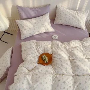 Floral Duvet Cover Set Full Size for All Season,Ultra Soft Breathable Cartoon Animal Pattern Comforter Cover,4Pcs Cozy Reversible Bed Cover with Zipper Closure(Purple B,Twin(3pcs))