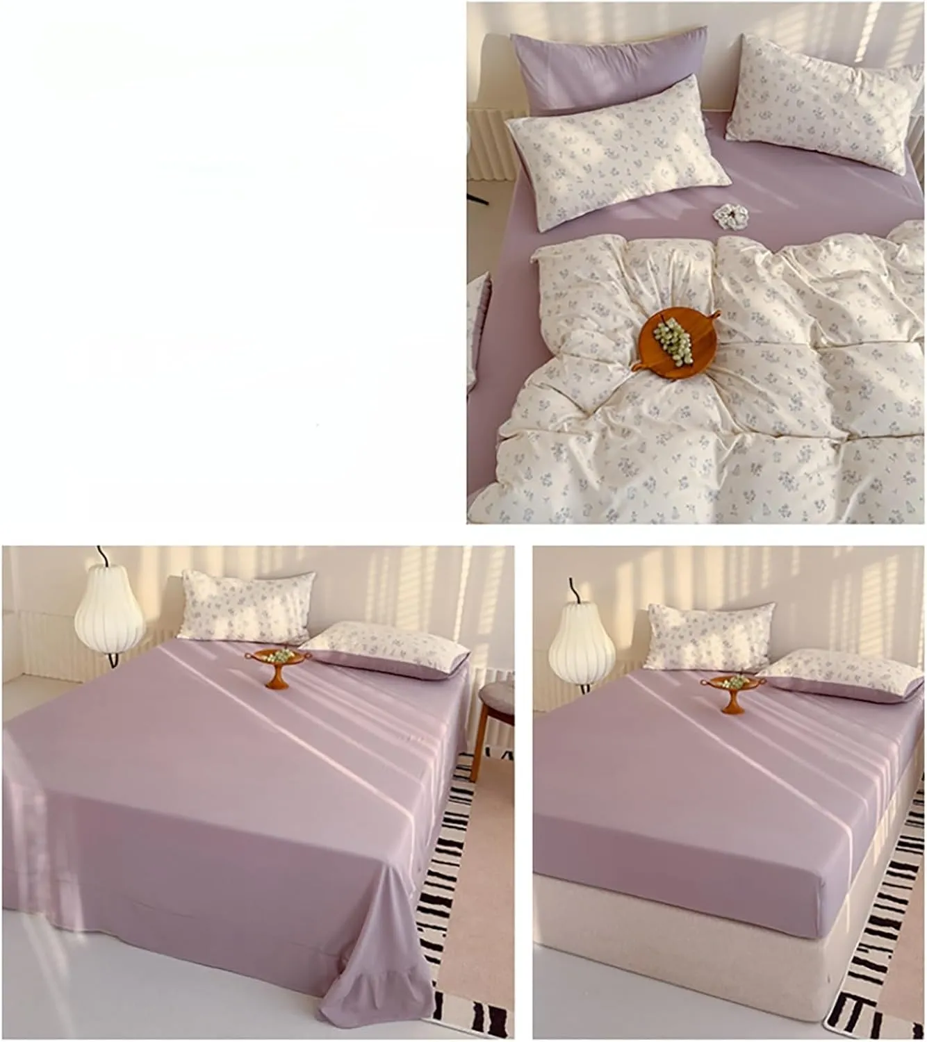 Floral Duvet Cover Set Full Size for All Season,Ultra Soft Breathable Cartoon Animal Pattern Comforter Cover,4Pcs Cozy Reversible Bed Cover with Zipper Closure(Purple B,Twin(3pcs))