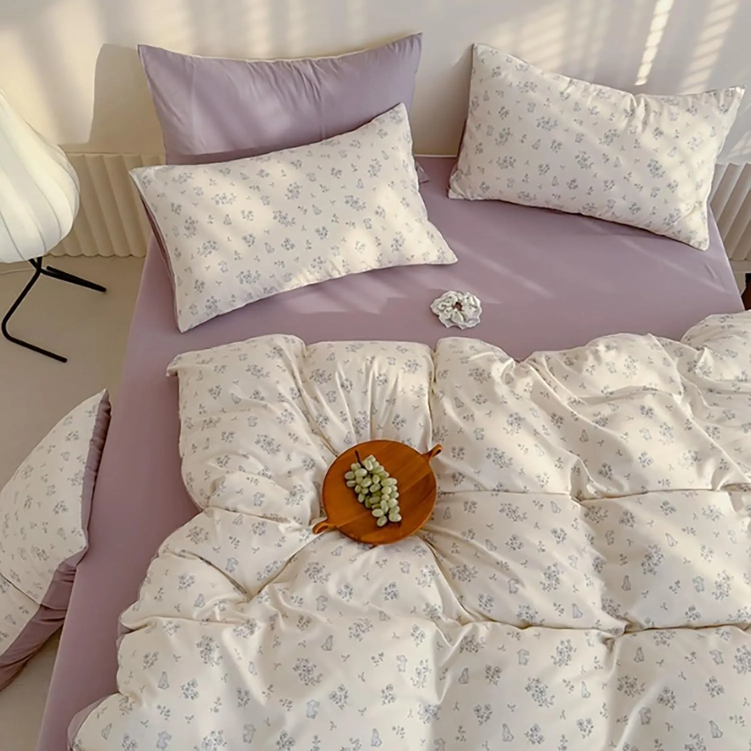 Floral Duvet Cover Set Full Size for All Season,Ultra Soft Breathable Cartoon Animal Pattern Comforter Cover,4Pcs Cozy Reversible Bed Cover with Zipper Closure(Purple B,Twin(3pcs))