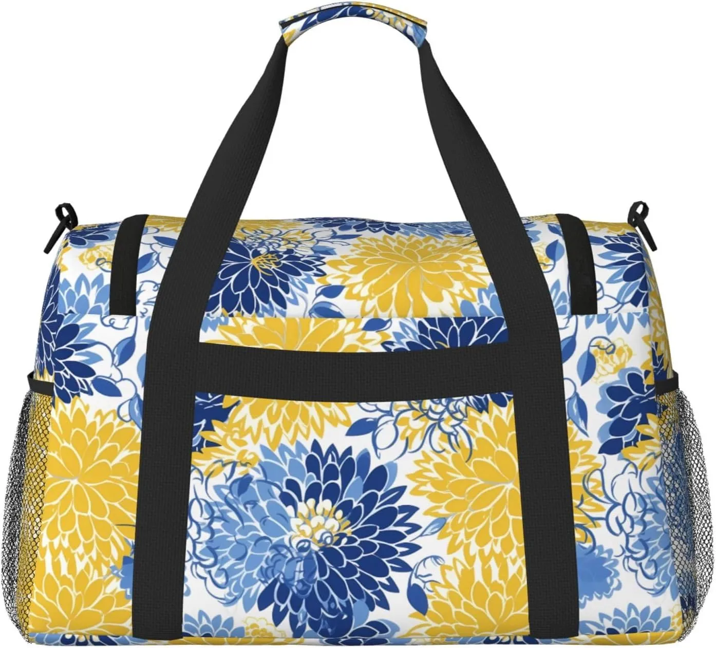 Flower Blue And Yellow Travel Weekender Overnight Bags Foldable Hand Travel Bag Sport Gym Duffel Bag For Men Women
