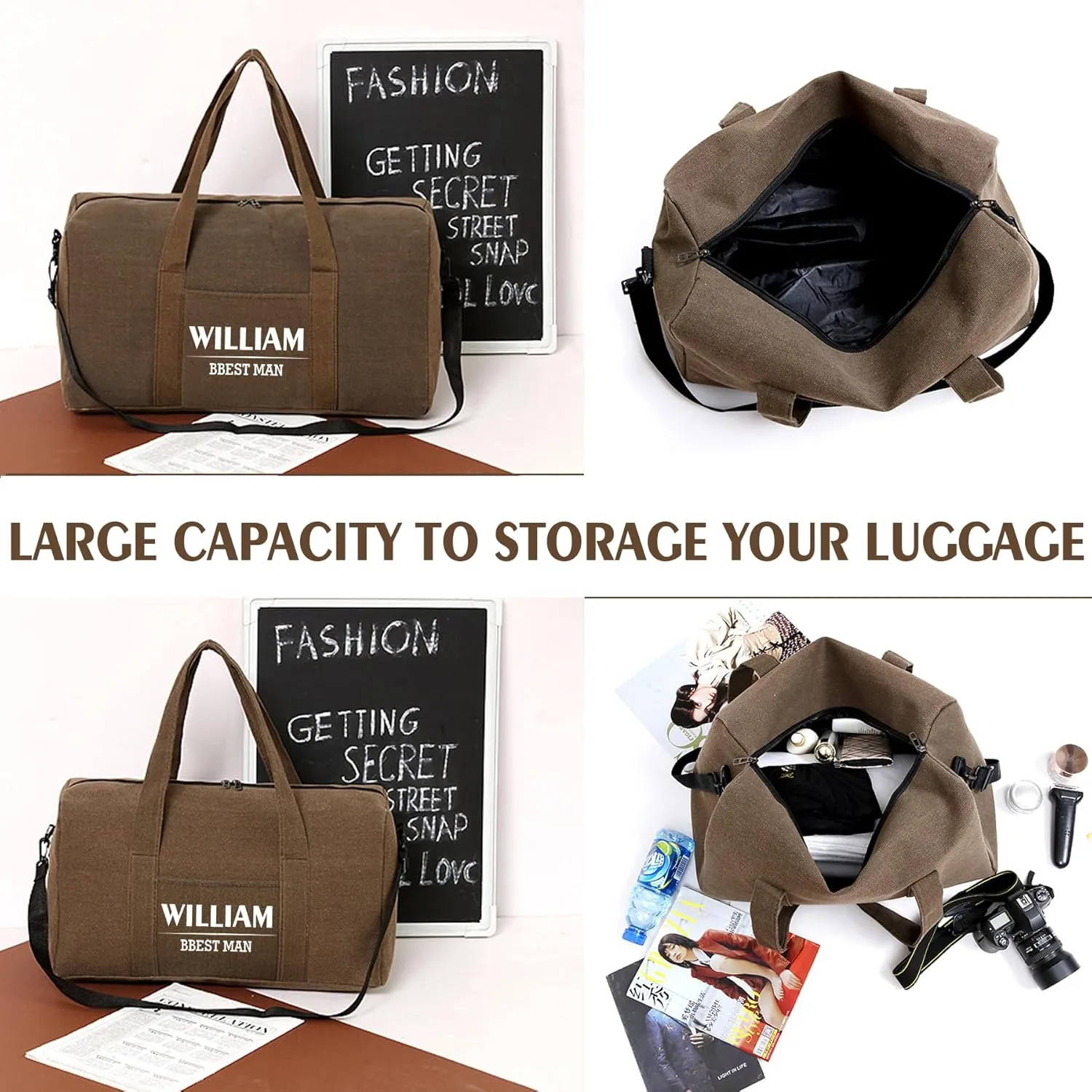 Flycalf Personalized Duffle Bag Sports Gym Bags for Men 2024 Canvas Traveling Large Capacity Shaving Bag Organizer