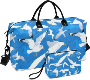 Flying Seagull Flock Sports Gym Bag for Women Men Travel Duffel Bag Weekend Overnight Carry on Bag with Toiletry Bag Training Handbag for Yoga Workout Swimming Hospital Plane