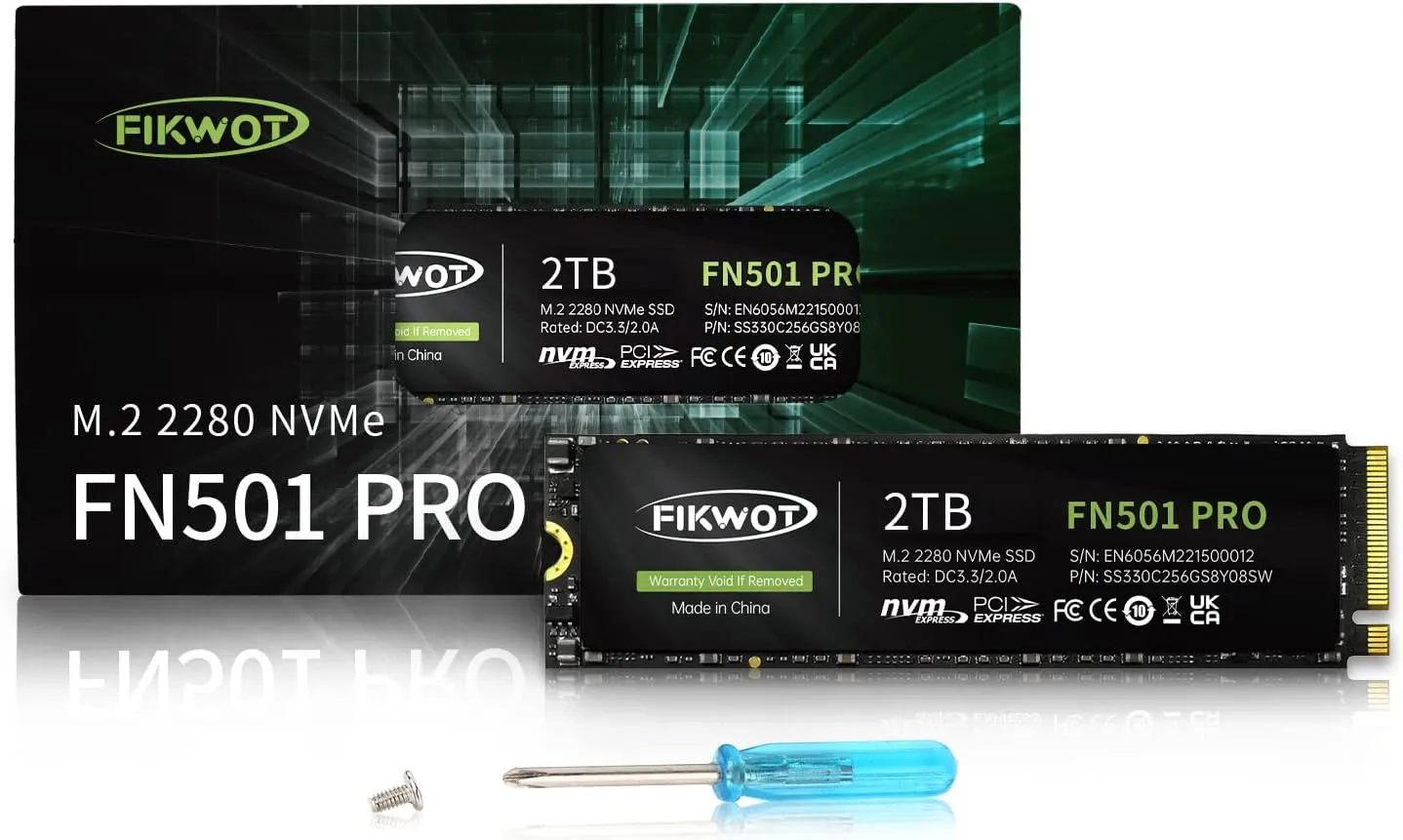 FN501 Pro 2TB NVMe SSD - M.2 2280 PCIe Gen3 x4 Internal Solid State Drive with Graphene Cooling Sticker, Up to 3,500MB/s, SLC Cache 3D NAND TLC, Compatible with Laptop & PC Desktop