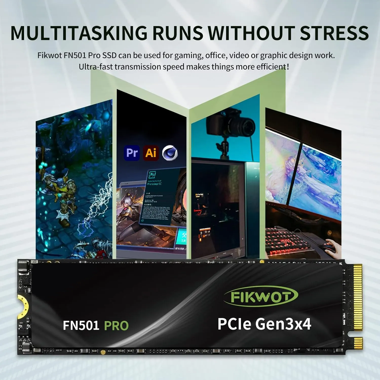 FN501 Pro 2TB NVMe SSD - M.2 2280 PCIe Gen3 x4 Internal Solid State Drive with Graphene Cooling Sticker, Up to 3,500MB/s, SLC Cache 3D NAND TLC, Compatible with Laptop & PC Desktop