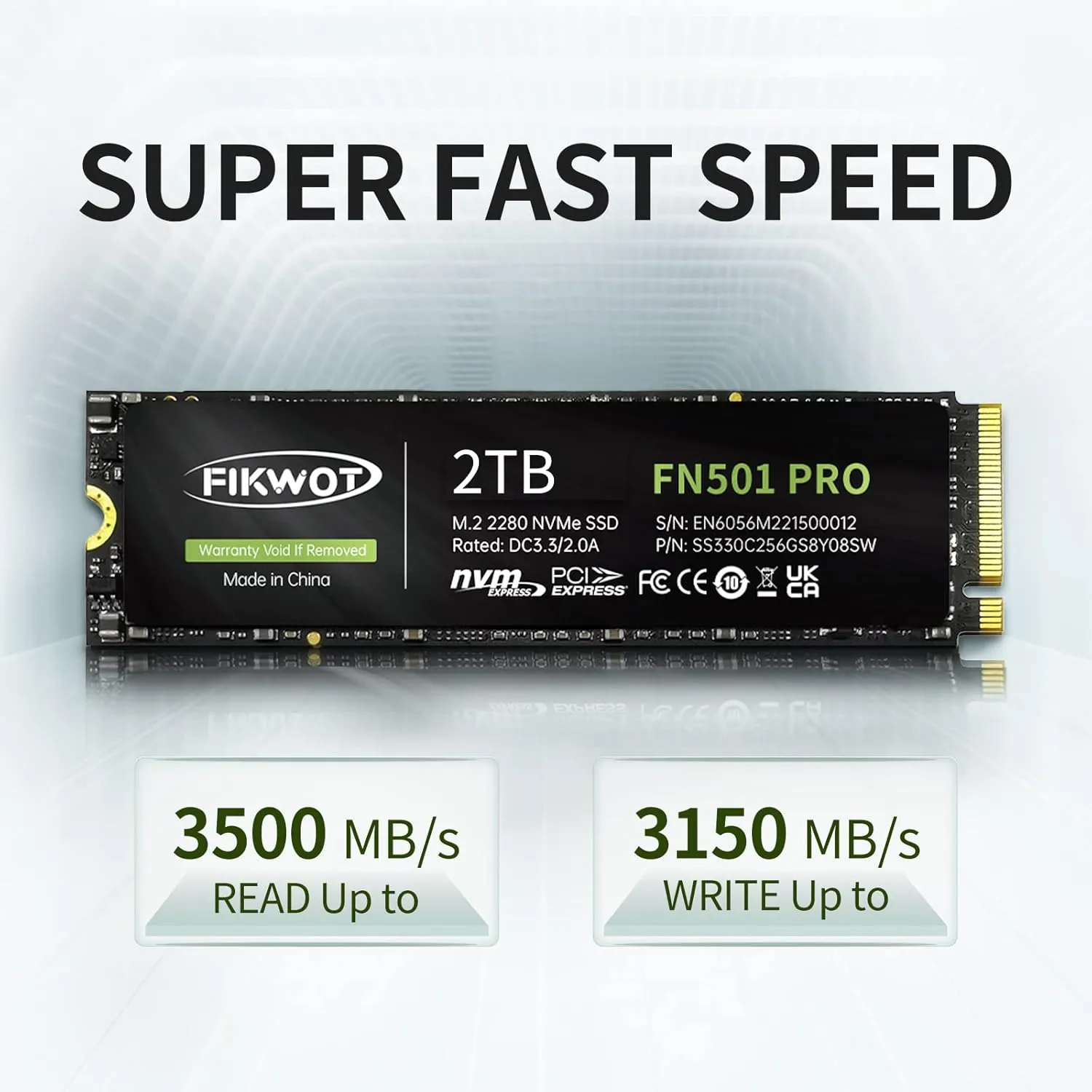 FN501 Pro 2TB NVMe SSD - M.2 2280 PCIe Gen3 x4 Internal Solid State Drive with Graphene Cooling Sticker, Up to 3,500MB/s, SLC Cache 3D NAND TLC, Compatible with Laptop & PC Desktop