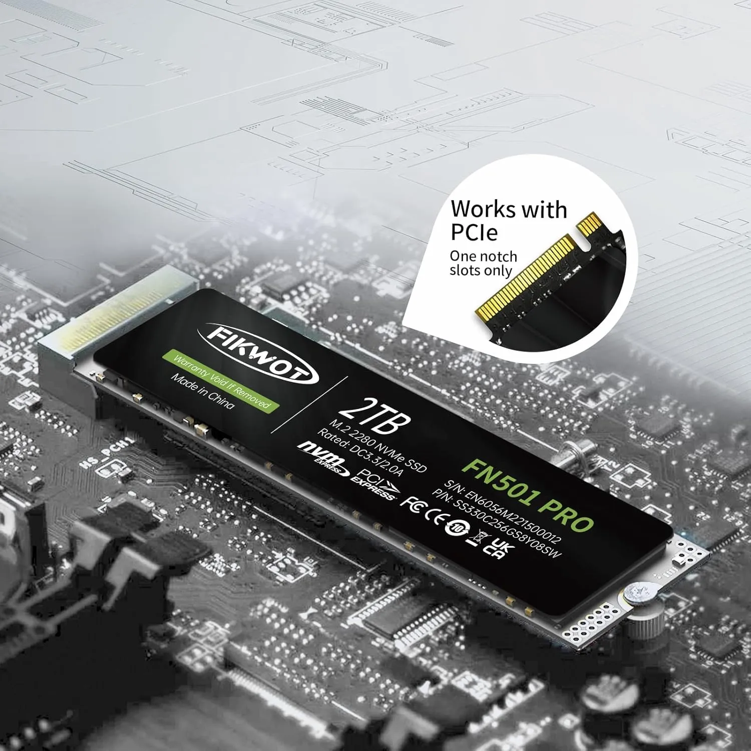 FN501 Pro 2TB NVMe SSD - M.2 2280 PCIe Gen3 x4 Internal Solid State Drive with Graphene Cooling Sticker, Up to 3,500MB/s, SLC Cache 3D NAND TLC, Compatible with Laptop & PC Desktop