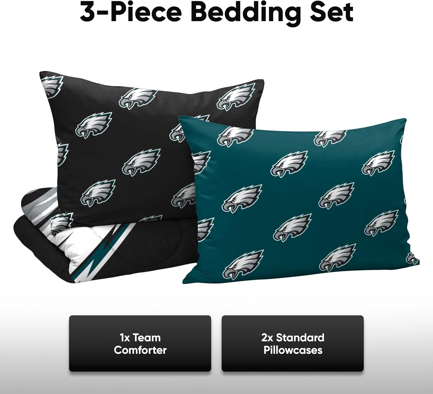 FOCO NFL Team Logo Bed in a Bag Comforter Bedding 3-Piece Set