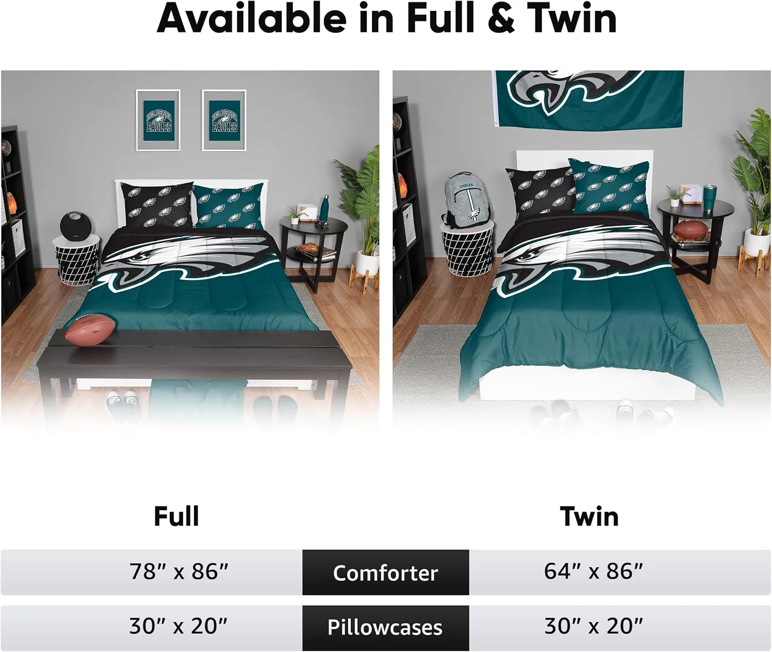 FOCO NFL Team Logo Bed in a Bag Comforter Bedding 3-Piece Set