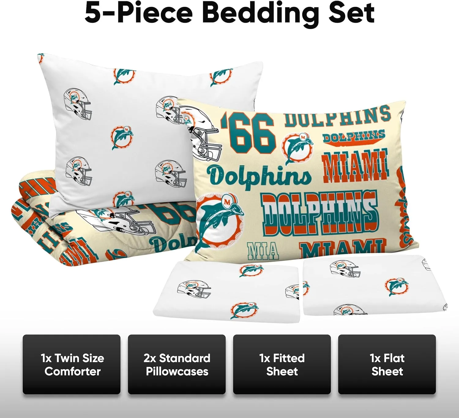 FOCO Unisex-Adult NFL Team Logo Bed in a Bag Comforter Sheets Pillow Cases Bedding 5-Piece Set