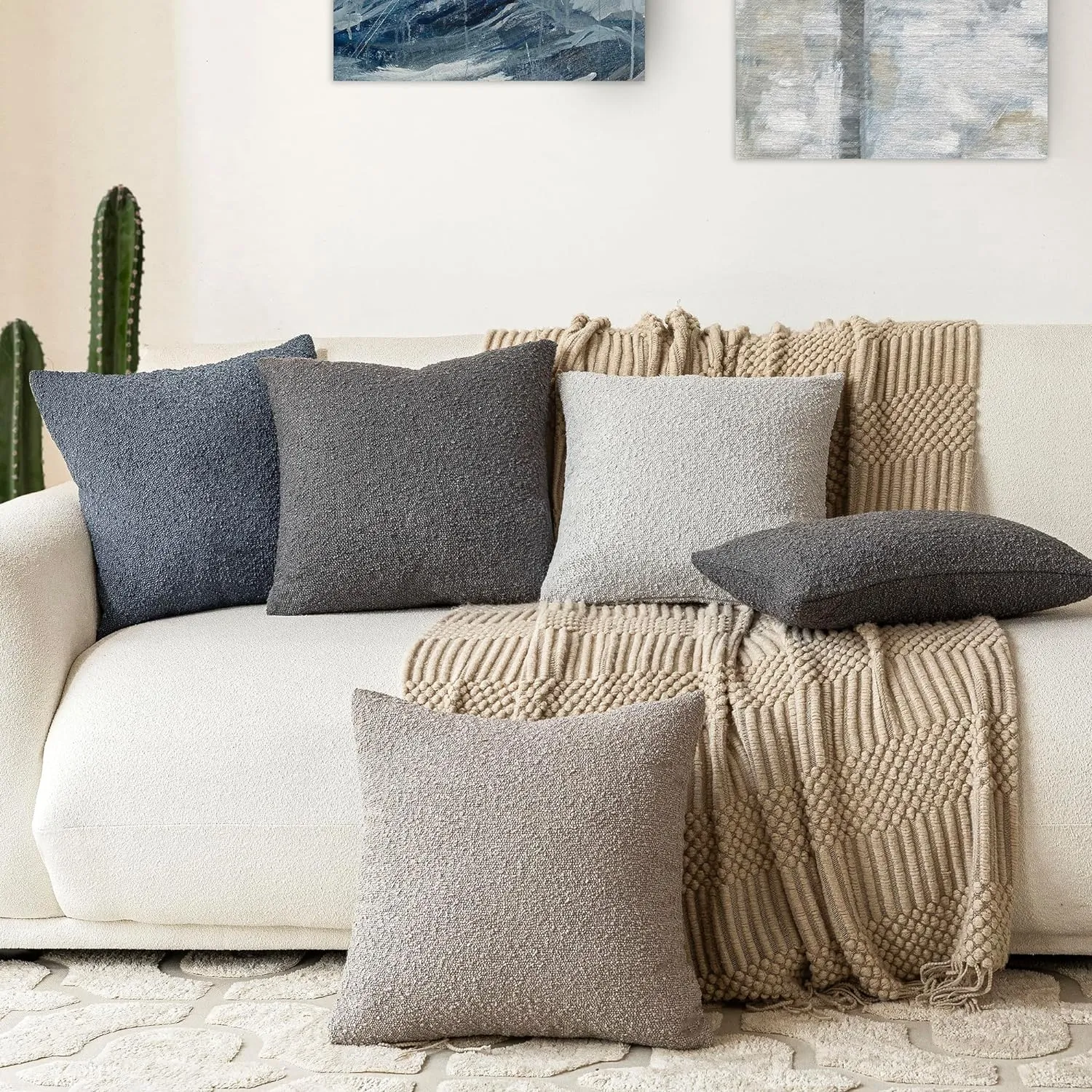 Foindtower Pack of 2 Textured Boucle Throw Pillow Covers Accent Solid Decorative Pillow Cases Cozy Woven Couch Cushion Case for Sofa Bedroom Living Room Home Decor, 18 x 18 Inch,Dark Grey