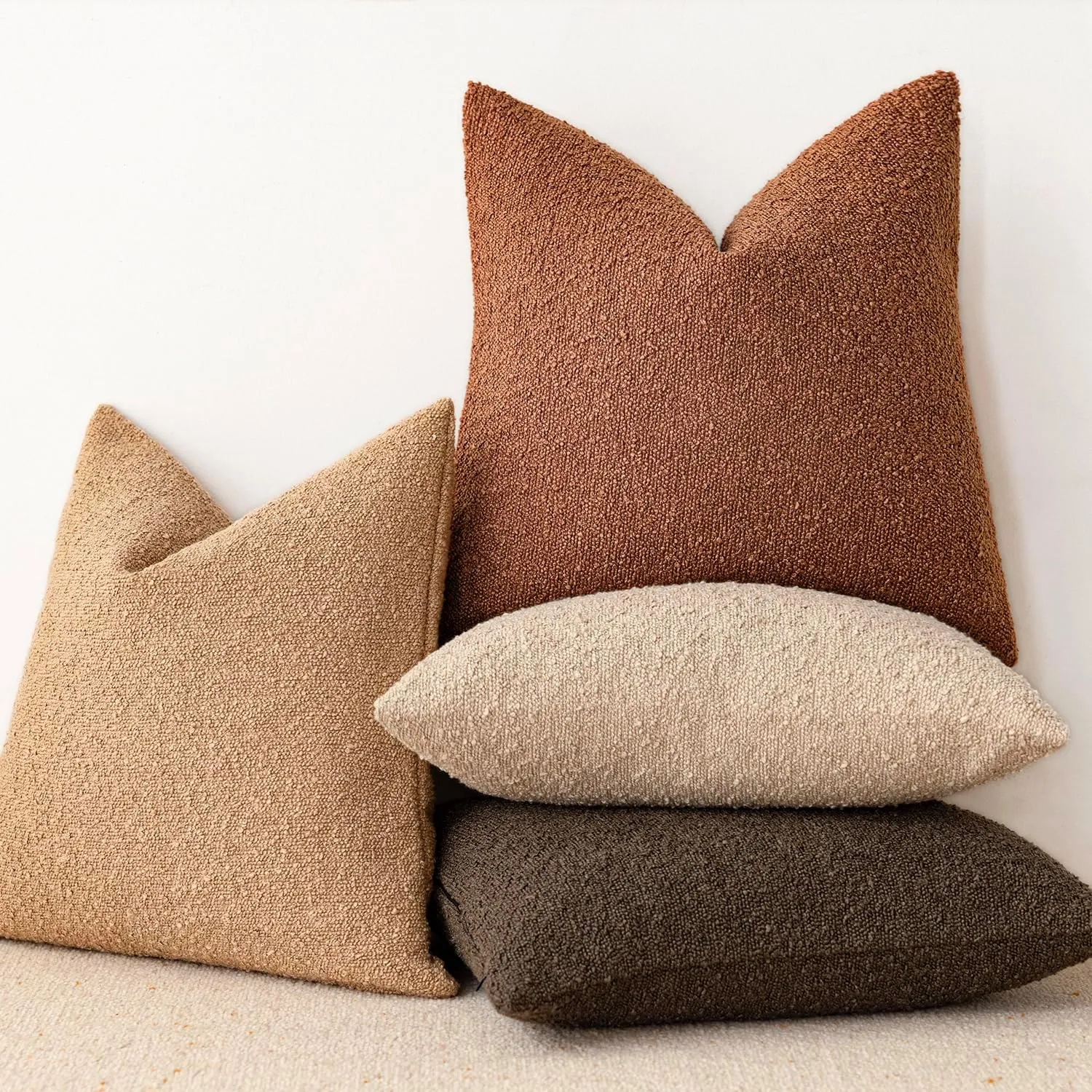 Foindtower Pack of 2 Textured Boucle Throw Pillow Covers Accent Solid Pillow Cases Cozy Soft Decorative Couch Cushion Case for Chair Sofa Bedroom Living Room Home Decor 18x18 Inch Burnt Orange Hazel