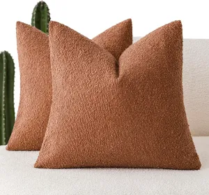 Foindtower Pack of 2 Textured Boucle Throw Pillow Covers Accent Solid Pillow Cases Cozy Soft Decorative Couch Cushion Case for Chair Sofa Bedroom Living Room Home Decor 18x18 Inch Burnt Orange Hazel
