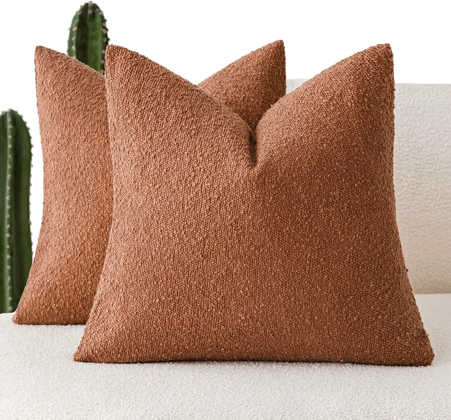 Foindtower Pack of 2 Textured Boucle Throw Pillow Covers Accent Solid Pillow Cases Cozy Soft Decorative Couch Cushion Case for Chair Sofa Bedroom Living Room Home Decor 18x18 Inch Burnt Orange Hazel