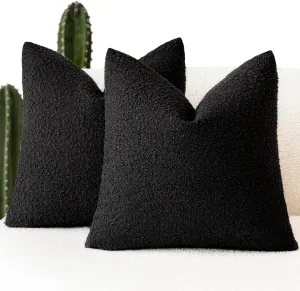 Foindtower Set of 2, Decorative Textured Boucle Throw Pillow Covers Accent Solid Pillow Cases Neutral Soft Cozy Couch Cushion Case for Chair Sofa Bedroom Living Room Home Decor 18 x 18 Inch Black