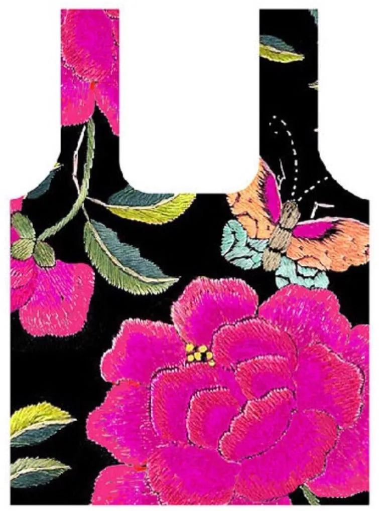 Fold Up Shopping Bag - Big Peony Black