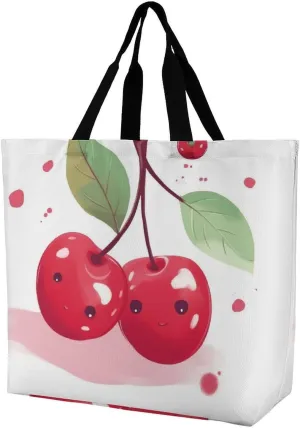 Foldable Grocery Bag Reusable Shopping Bag Cute Cherry Tote Bag Casual Handbags for Work Shopping