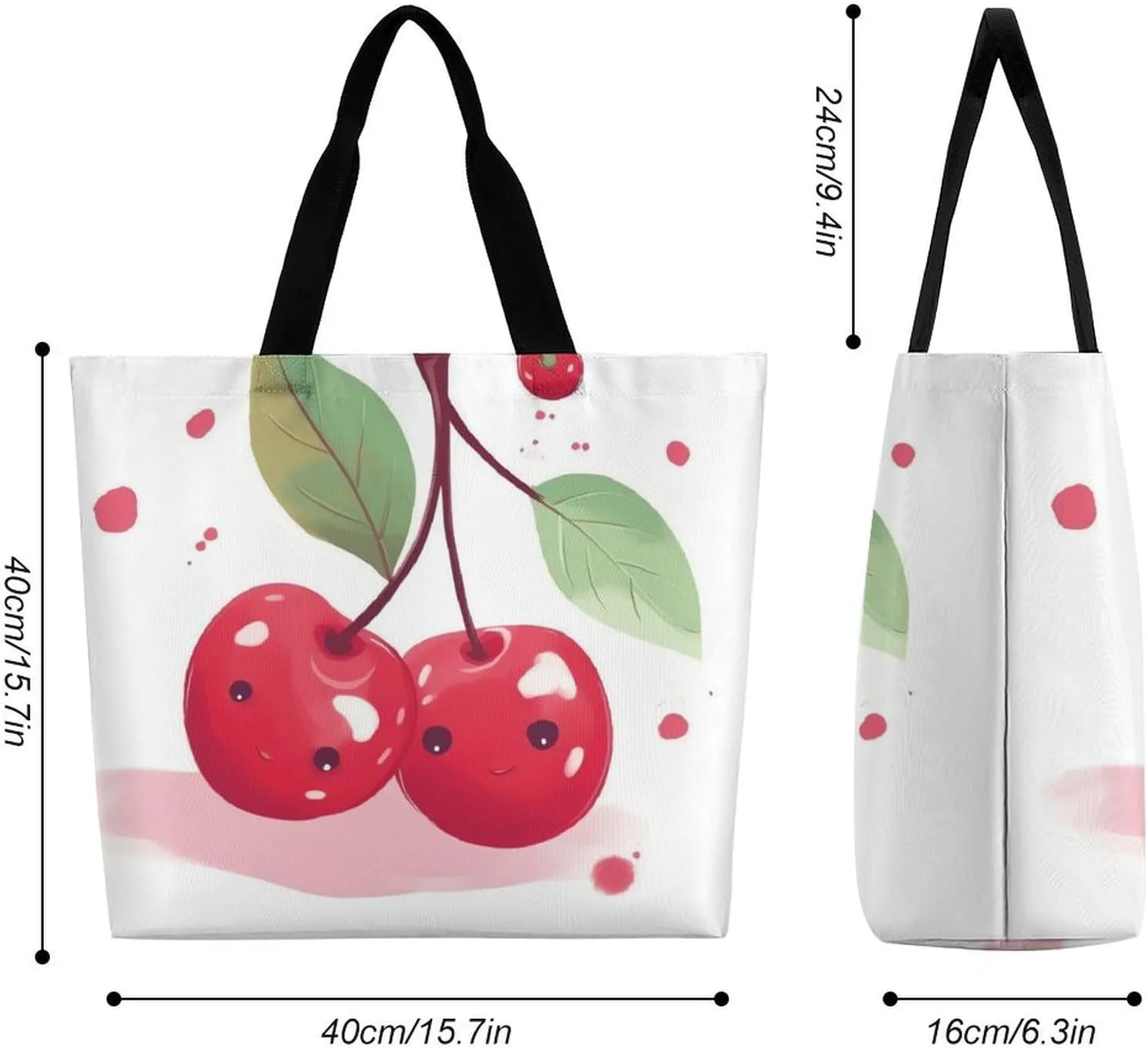 Foldable Grocery Bag Reusable Shopping Bag Cute Cherry Tote Bag Casual Handbags for Work Shopping